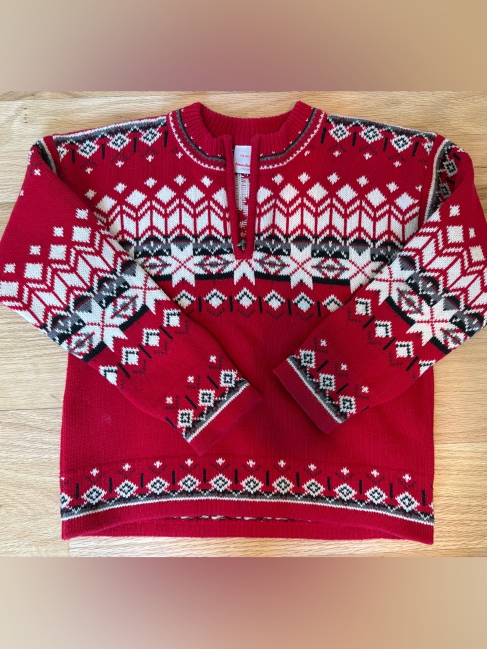 Hanna Andersson Red Fair Isle Crewneck Sweater with White and Black Accents